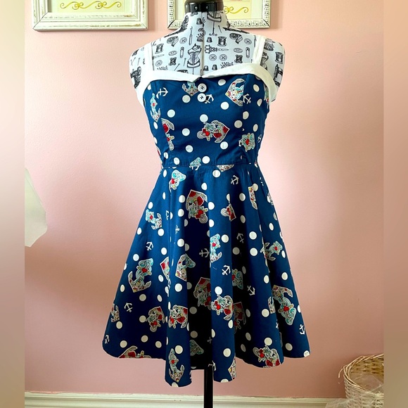 Hell Bunny Oceana rare anchor fit flare dress rockabilly small - Picture 2 of 6